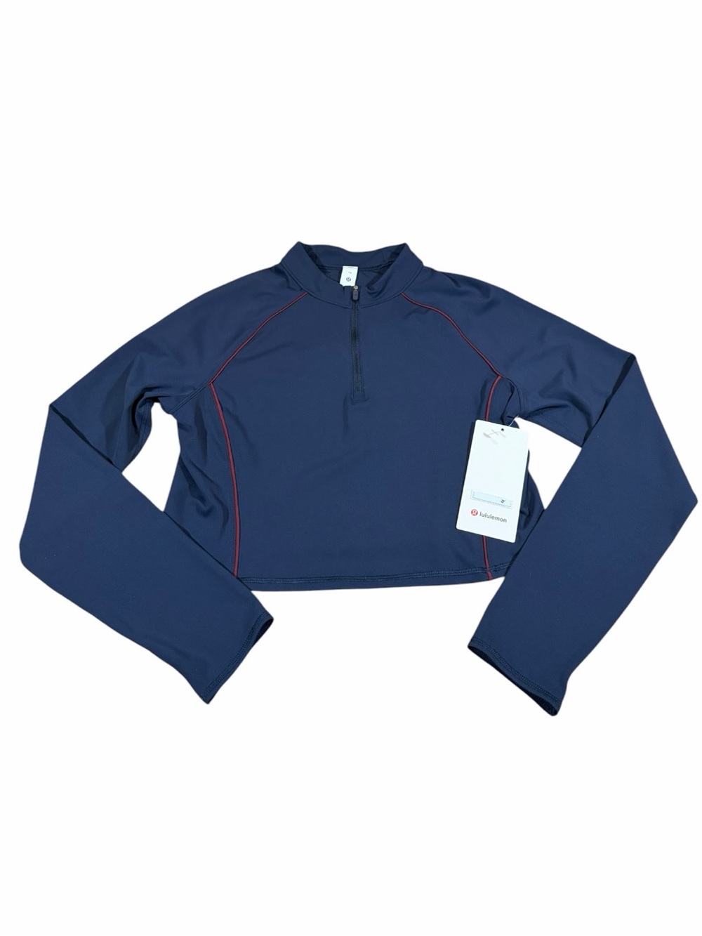NWT Lululemon Wunder Train Cropped Long Sleeve Half Zip True Navy/Burgundy Bay
